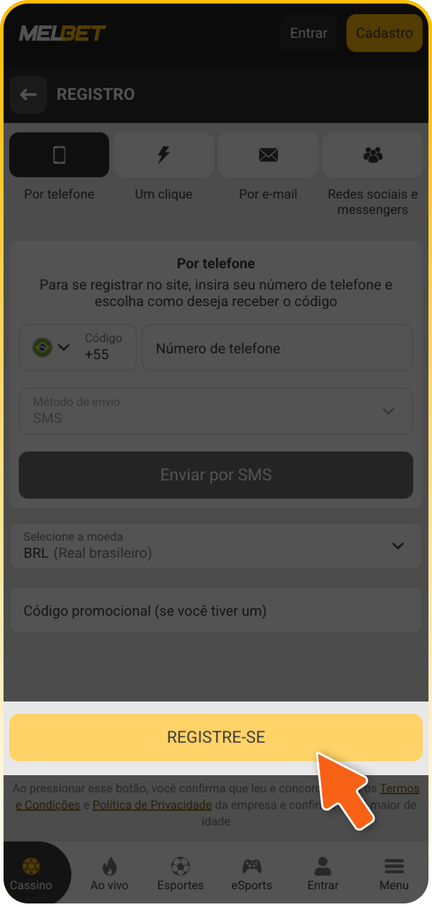Finalize o cadastro na Melbet para acessar a plataforma completa.