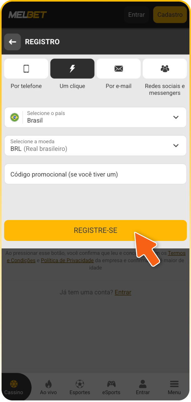 Conclua o cadastro na Melbet para acessar o Aviator.